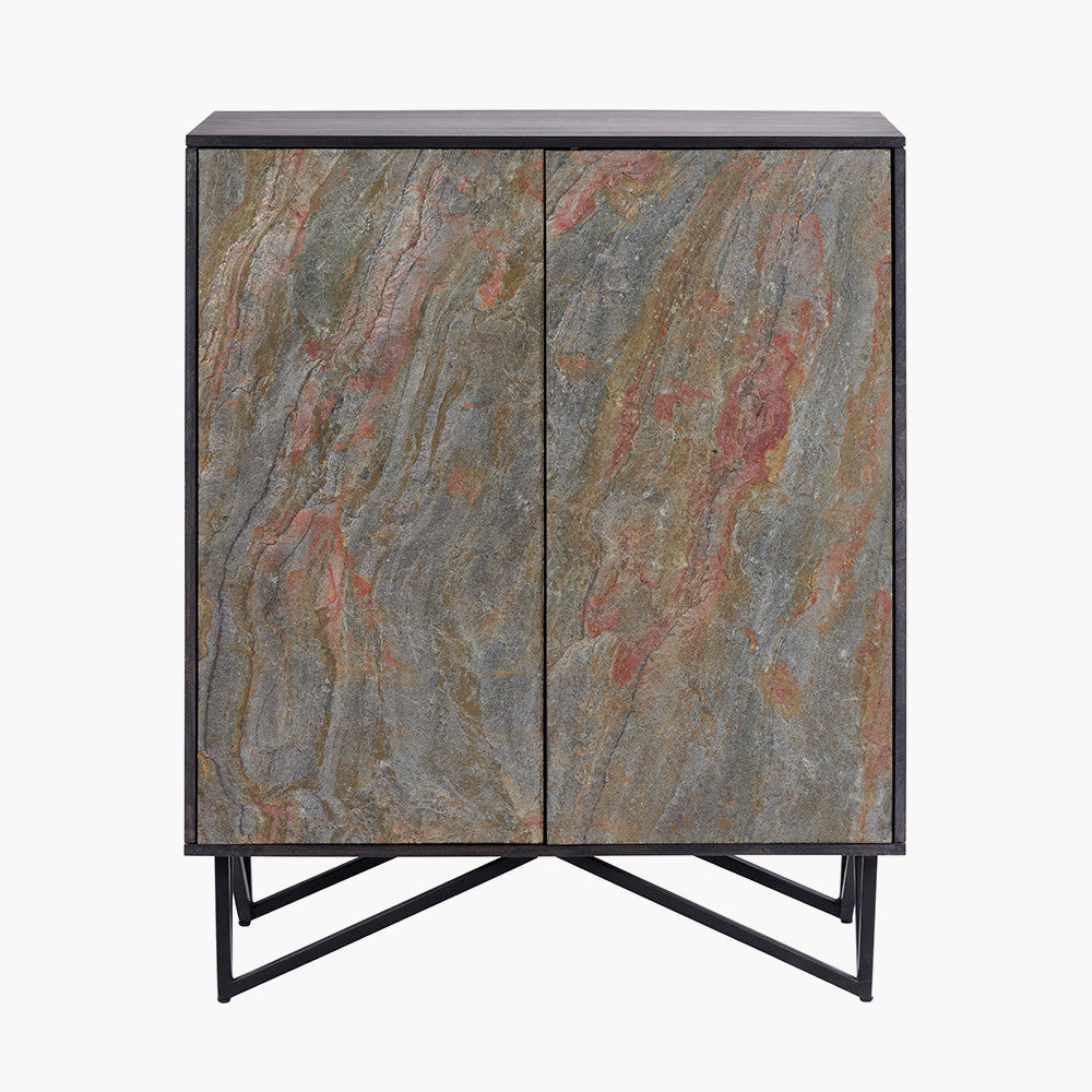 Verde Black Mango Wood Bar Cabinet | Stone Veneer Drinks Cabinet