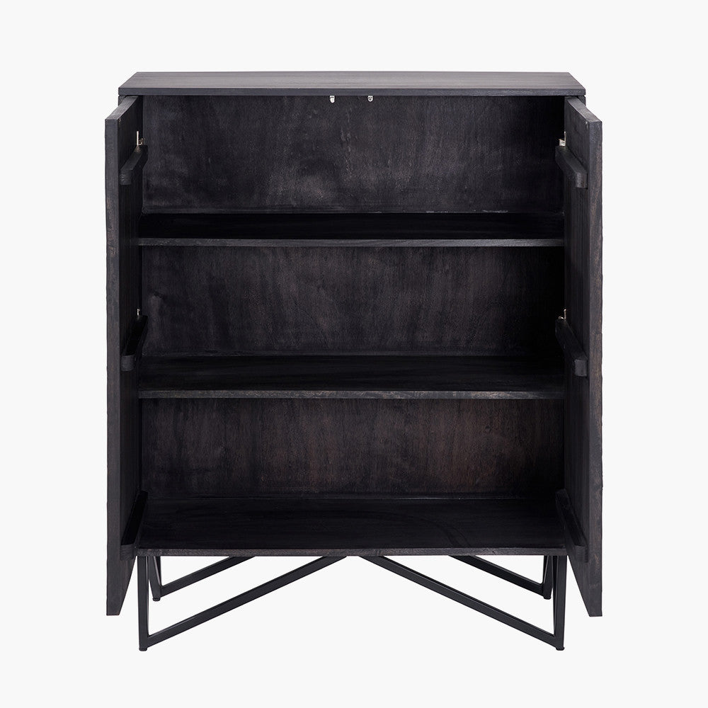 Verde Black Mango Wood Bar Cabinet | Stone Veneer Drinks Cabinet