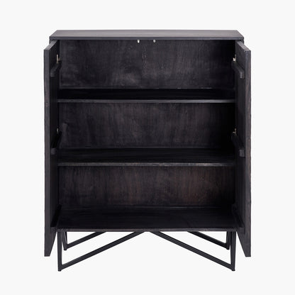 Verde Black Mango Wood Bar Cabinet | Stone Veneer Drinks Cabinet