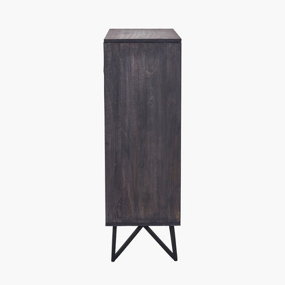 Verde Black Mango Wood Bar Cabinet | Stone Veneer Drinks Cabinet