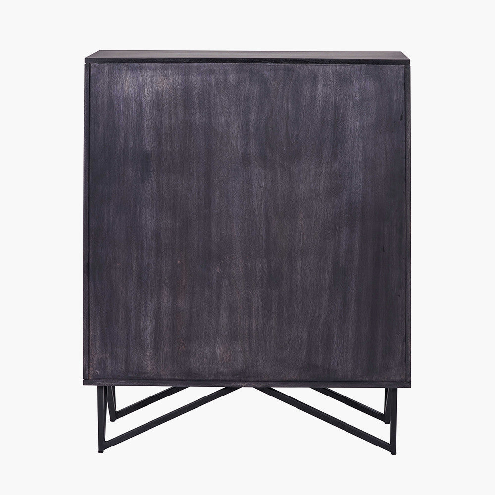 Verde Black Mango Wood Bar Cabinet | Stone Veneer Drinks Cabinet