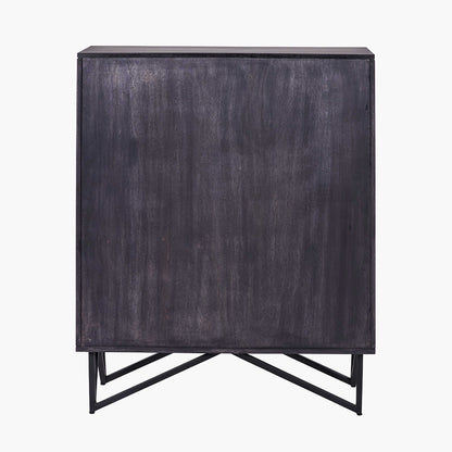 Verde Black Mango Wood Bar Cabinet | Stone Veneer Drinks Cabinet