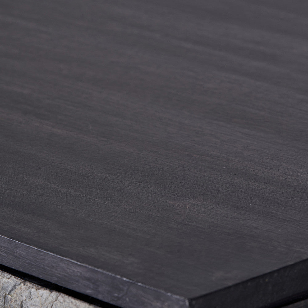 Verde Black Mango Wood Bar Cabinet | Stone Veneer Drinks Cabinet