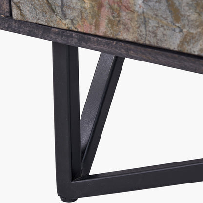 Verde Black Mango Wood Bar Cabinet | Stone Veneer Drinks Cabinet