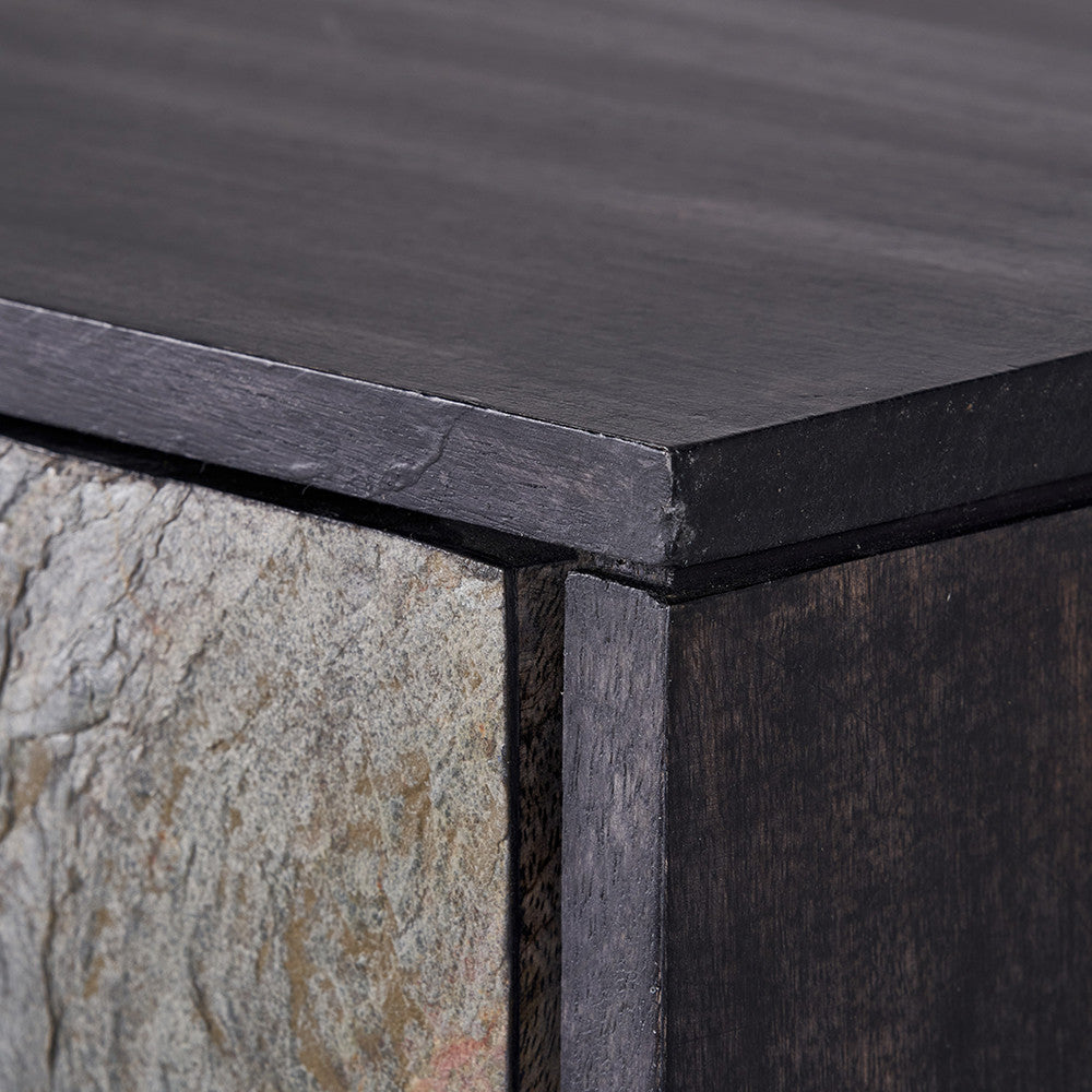 Verde Black Mango Wood Bar Cabinet | Stone Veneer Drinks Cabinet