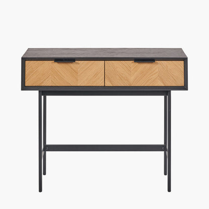 Perfect for hallways, living rooms or dining areas, the Hailee Black and Natural Chevron Console Table with striking chevron-effect front. W100xD38xH80cm. Shop online today at www.nobleandnook.co.uk