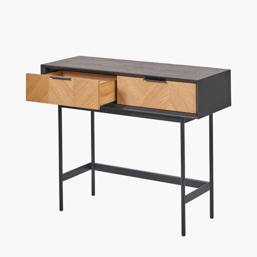 Perfect for hallways, living rooms or dining areas, the Hailee Black and Natural Chevron Console Table with striking chevron-effect front. W100xD38xH80cm. Shop online today at www.nobleandnook.co.uk