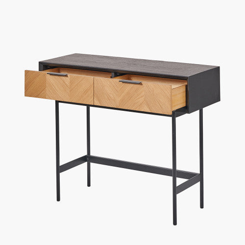 Perfect for hallways, living rooms or dining areas, the Hailee Black and Natural Chevron Console Table with striking chevron-effect front. W100xD38xH80cm. Shop online today at www.nobleandnook.co.uk