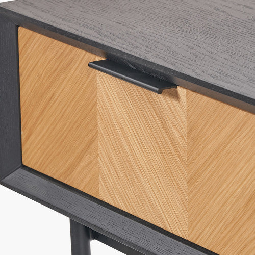 Perfect for hallways, living rooms or dining areas, the Hailee Black and Natural Chevron Console Table with striking chevron-effect front. W100xD38xH80cm. Shop online today at www.nobleandnook.co.uk