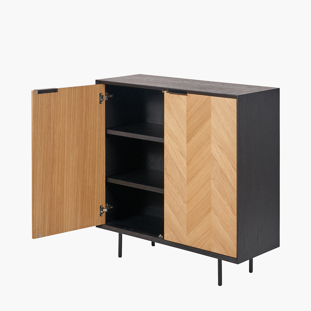 Hailee Black and Natural Chevron Oak and Pine Wood 2 Door Bar Cabinet