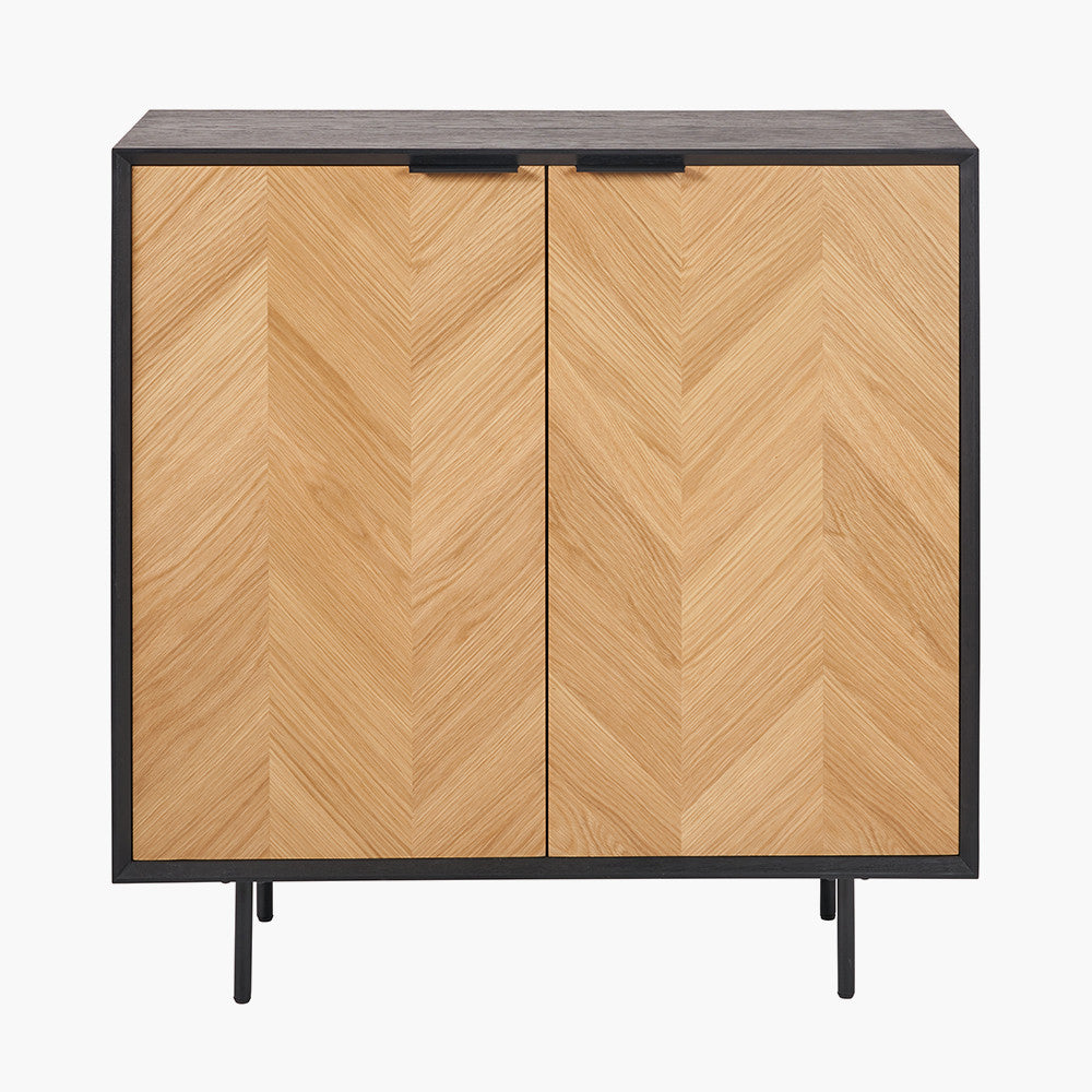 Hailee Black and Natural Chevron Oak and Pine Wood 2 Door Bar Cabinet