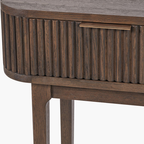 Shop the Raie Console Table with Ribbed Wood Detailing with two spacious drawers. High-quality construction. Dimensions W100xD38xH80cm. Shop online to day at www.nobleandnook.co.uk
