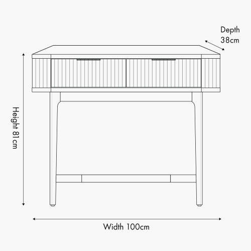 Shop the Raie Console Table with Ribbed Wood Detailing with two spacious drawers. High-quality construction. Dimensions W100xD38xH80cm. Shop online to day at www.nobleandnook.co.uk