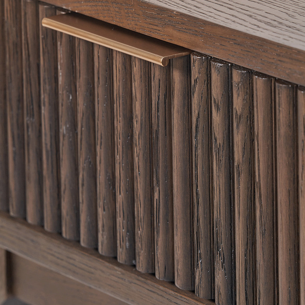 Raie Dark Brown Ribbed Wood 1 Drawer Unit | Modern Oak & Pine Bedside Table