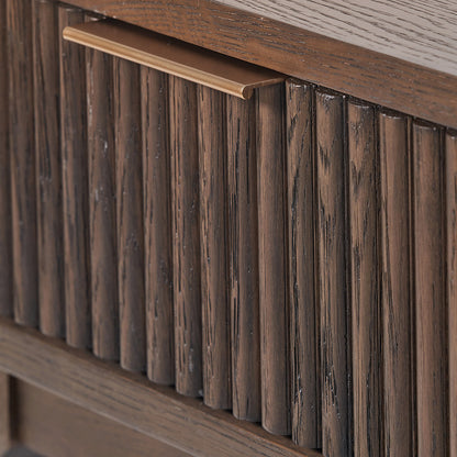 Raie Dark Brown Ribbed Wood 1 Drawer Unit | Modern Oak & Pine Bedside Table