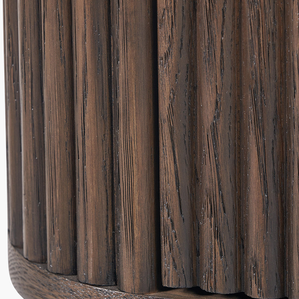 Raie Dark Brown Ribbed Wood 1 Drawer Unit | Modern Oak & Pine Bedside Table