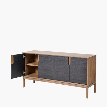 Gio Black and Natural Acacia Wood 4 Door Sideboard