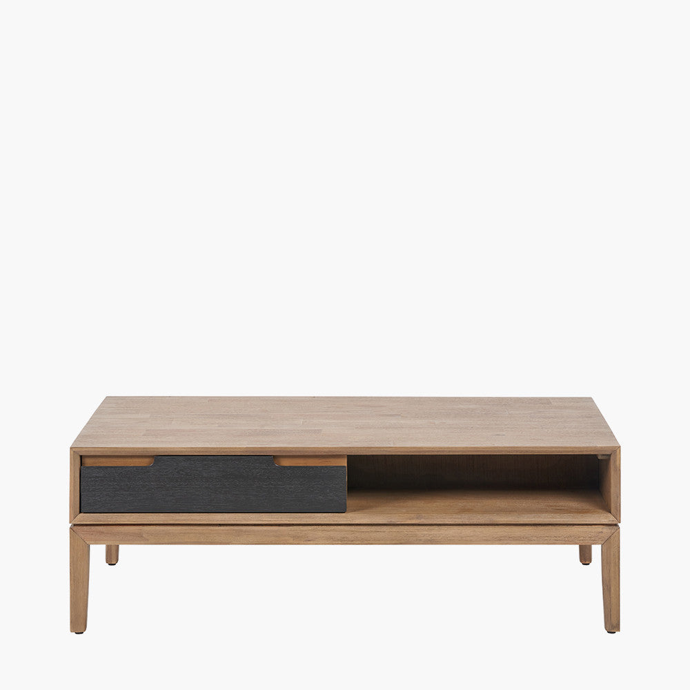 Gio Black & Natural Acacia Wood 2 Drawer Coffee Table