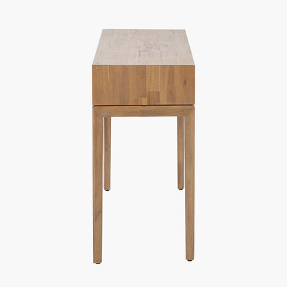 Crafted from solid acacia wood with a striking natural top and black frame, offering a bold, contemporary contrast. Scandinavian-Inspired Design. W120xD40xH80cm. www.nobleandnook.co.uk 