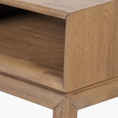Crafted from solid acacia wood with a striking natural top and black frame, offering a bold, contemporary contrast. Scandinavian-Inspired Design. W120xD40xH80cm. www.nobleandnook.co.uk 