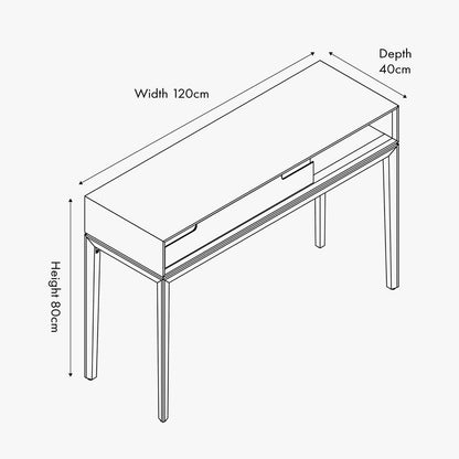 Crafted from solid acacia wood with a striking natural top and black frame, offering a bold, contemporary contrast. Scandinavian-Inspired Design. W120xD40xH80cm. www.nobleandnook.co.uk 