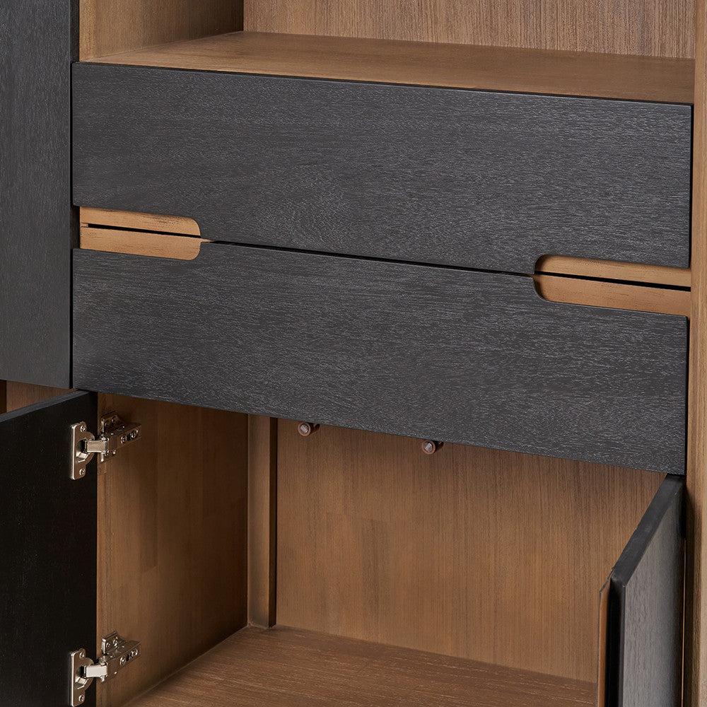 Gio Black and Natural Acacia Wood 3 Door, 2 Drawer, 2 Niche Shelf Unit