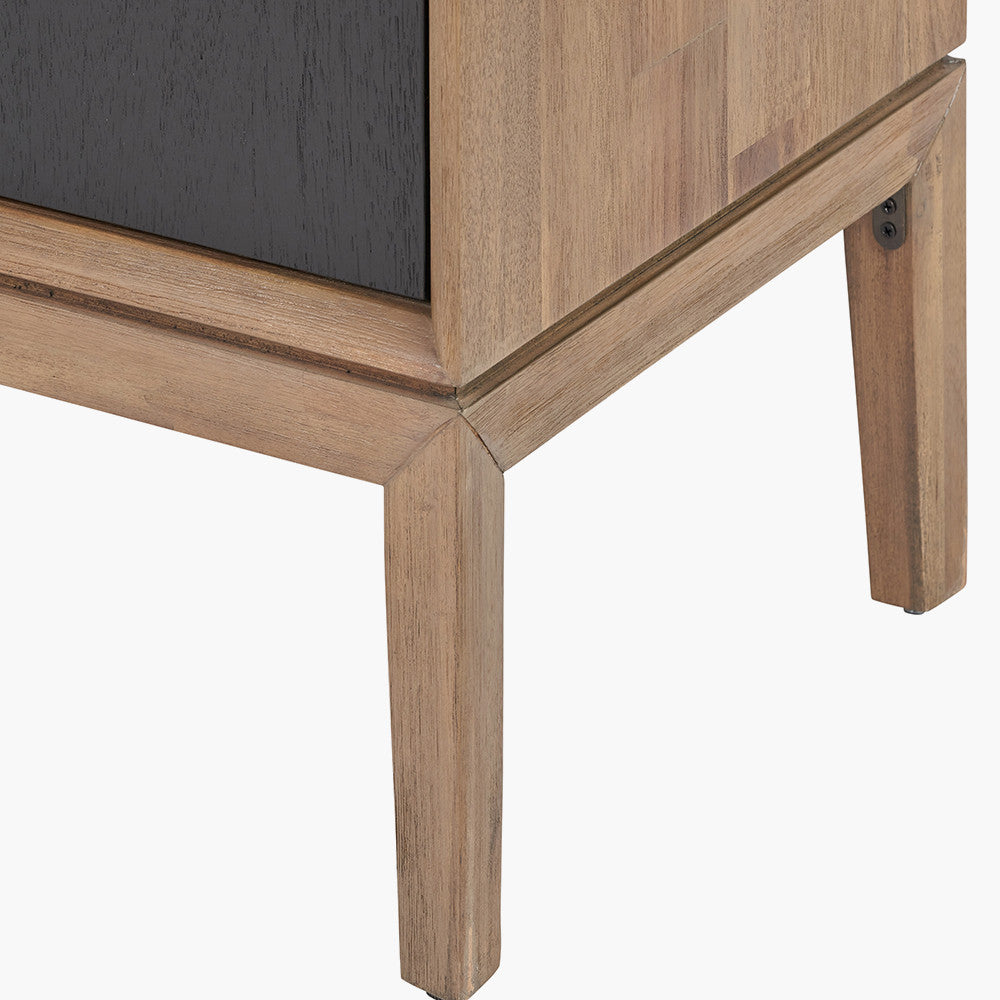 Gio Black and Natural Acacia Wood 3 Door, 2 Drawer, 2 Niche Shelf Unit