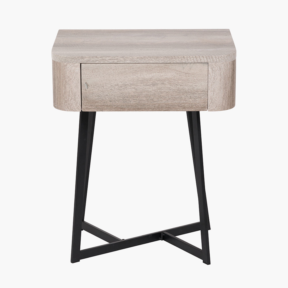 Ukiah Grey Oak Veneer and Black Metal 1 Drawer Unit