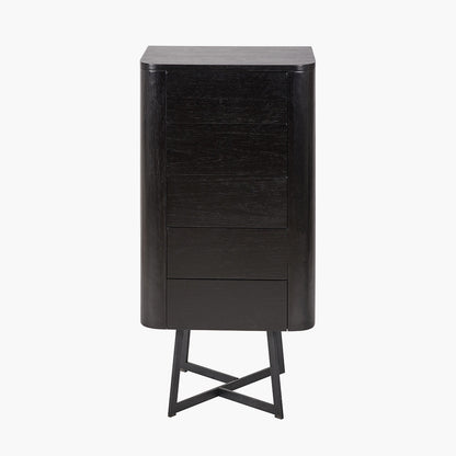 Ukiah Black Ash Veneer and Black Metal 5 Drawer Tall Unit
