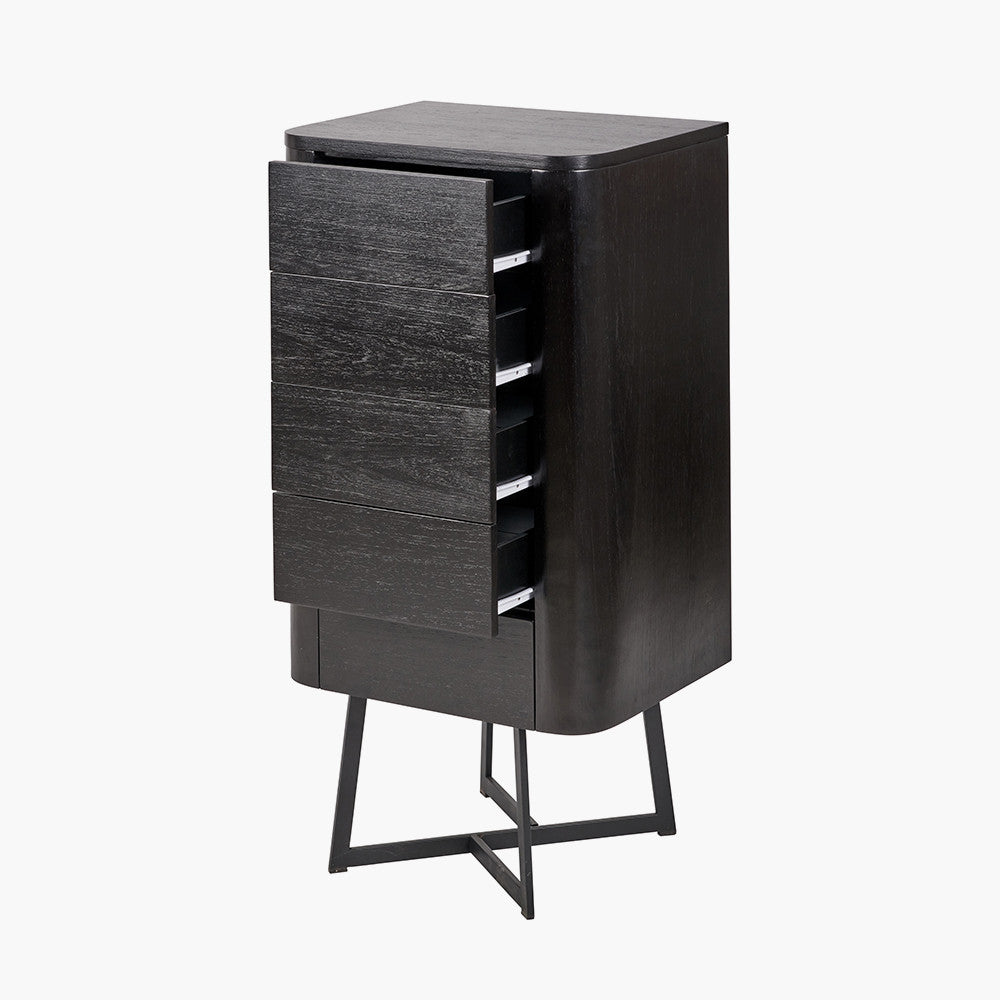 Ukiah Black Ash Veneer and Black Metal 5 Drawer Tall Unit