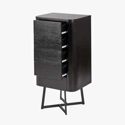 Ukiah Black Ash Veneer and Black Metal 5 Drawer Tall Unit