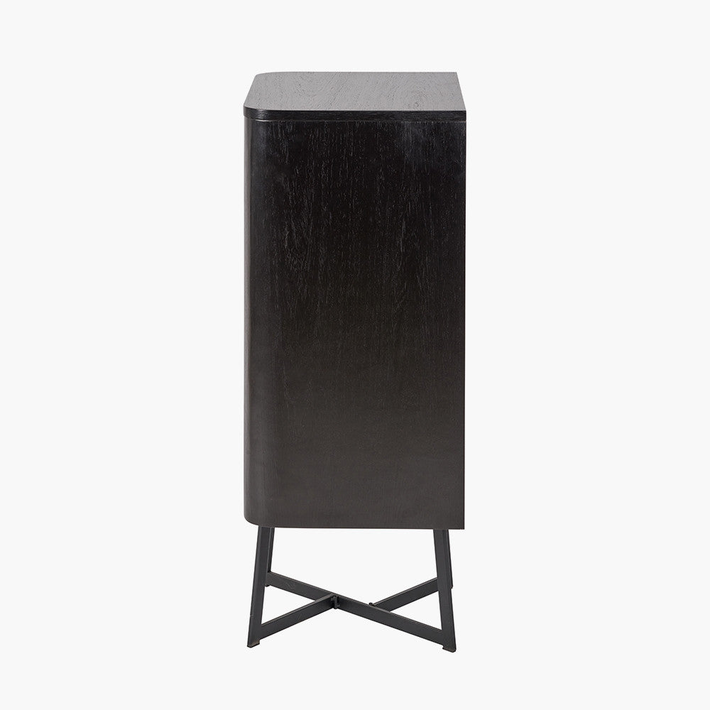 Ukiah Black Ash Veneer and Black Metal 5 Drawer Tall Unit