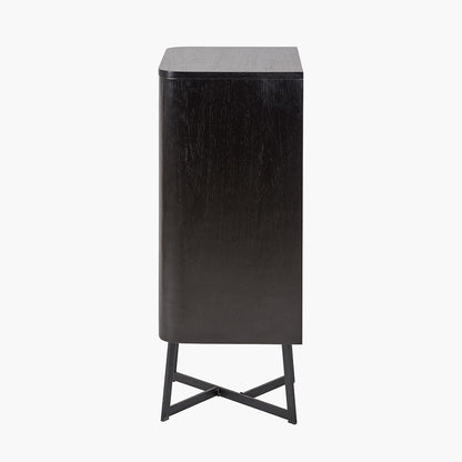 Ukiah Black Ash Veneer and Black Metal 5 Drawer Tall Unit