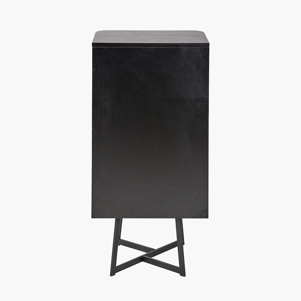 Ukiah Black Ash Veneer and Black Metal 5 Drawer Tall Unit