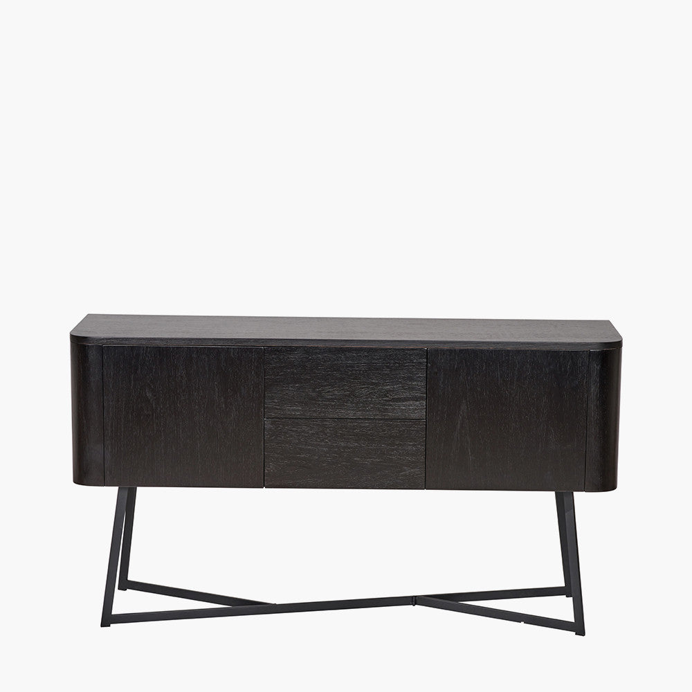 Ukiah Black Ash Veneer and Black Metal 2 Door 2 Drawer Sideboard