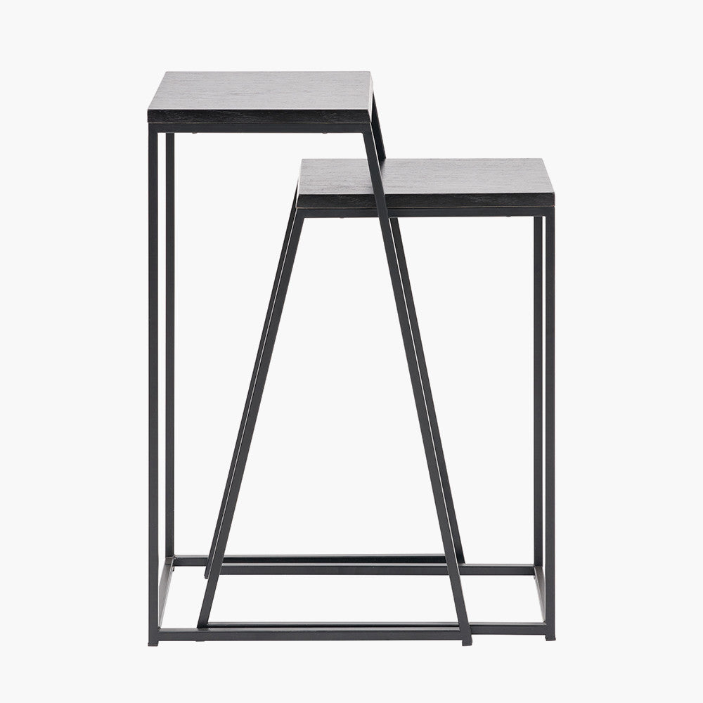 Mashiko Set of 2 Black Ash Veneer & Black Metal Side Tables