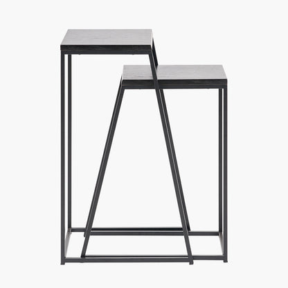 Mashiko Set of 2 Black Ash Veneer & Black Metal Side Tables