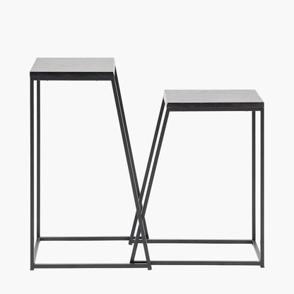 Mashiko Set of 2 Black Ash Veneer & Black Metal Side Tables
