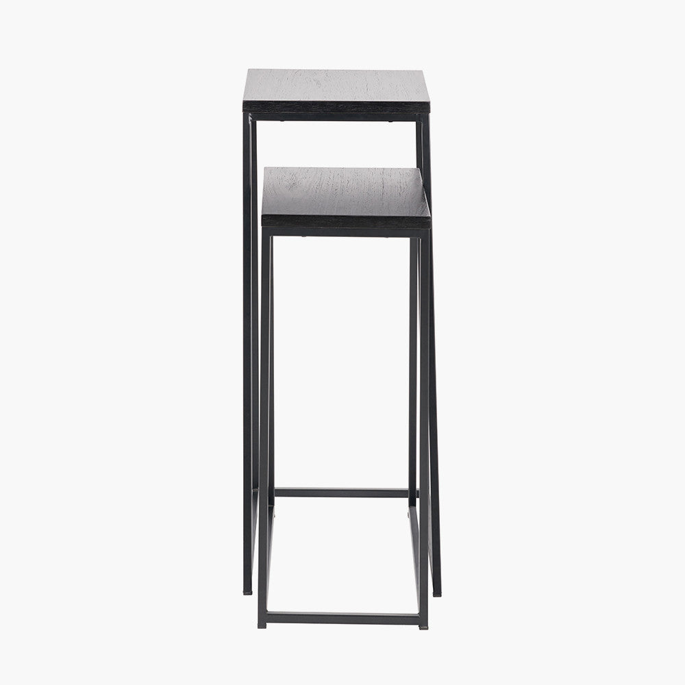 Mashiko Set of 2 Black Ash Veneer & Black Metal Side Tables
