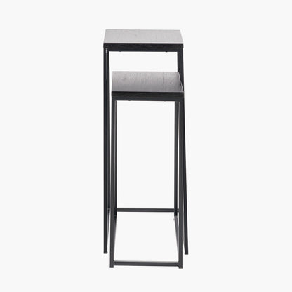 Mashiko Set of 2 Black Ash Veneer & Black Metal Side Tables