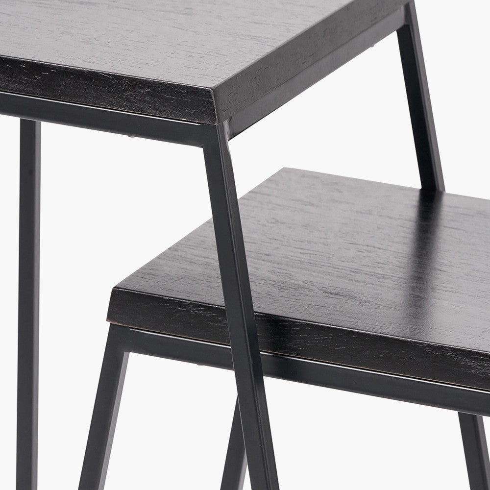 Mashiko Set of 2 Black Ash Veneer & Black Metal Side Tables