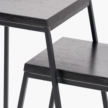 Mashiko Set of 2 Black Ash Veneer & Black Metal Side Tables