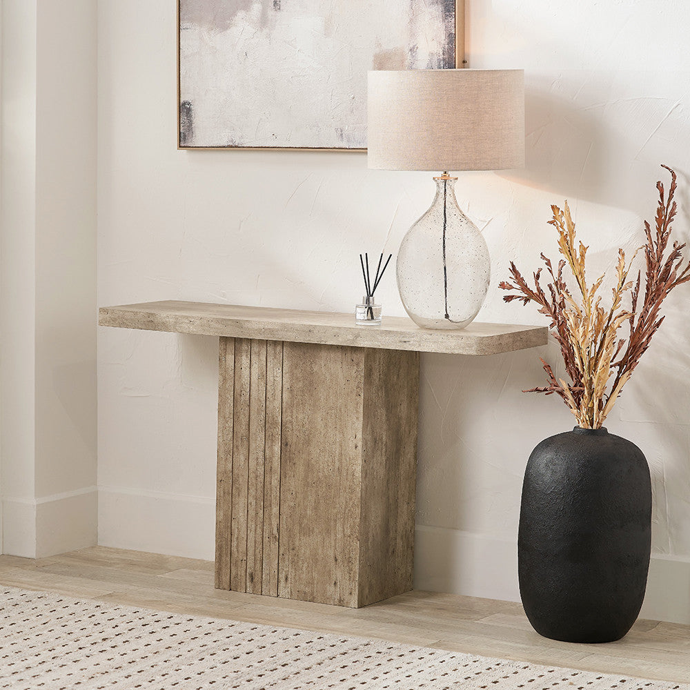 Shop the Elkton Concrete Effect Console Table. Perfect for hallways, living rooms, or even behind a sofa. No Assembly Required. Dimensions W120xD40xH76cm. Shop online today at www.nobleandnook.co.uk
