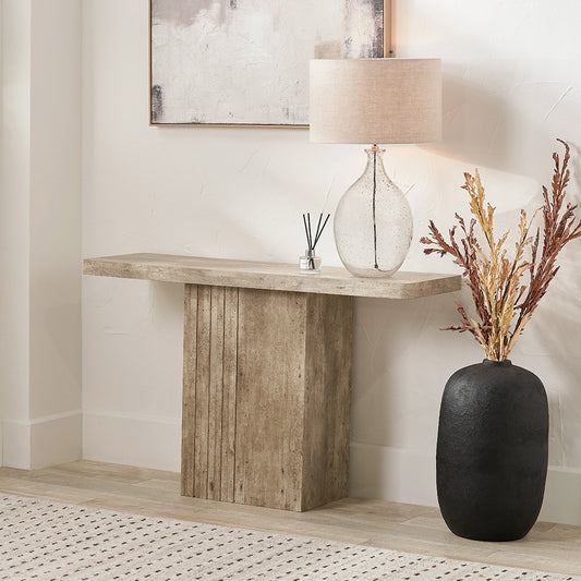 Shop the Elkton Concrete Effect Console Table. Perfect for hallways, living rooms, or even behind a sofa. No Assembly Required. Dimensions W120xD40xH76cm. Shop online today at www.nobleandnook.co.uk