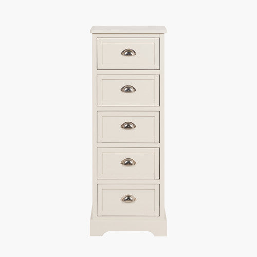 Croft Linen Pine Wood 5 Drawer Tall Unit