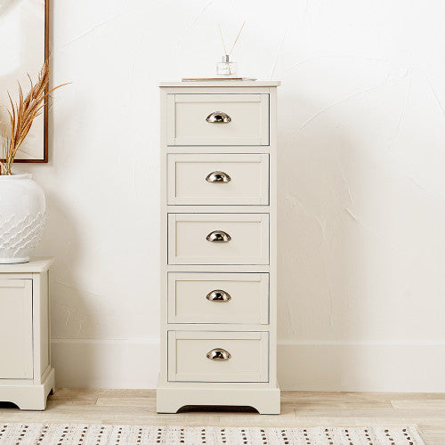 White dresser with four drawers in a room setting