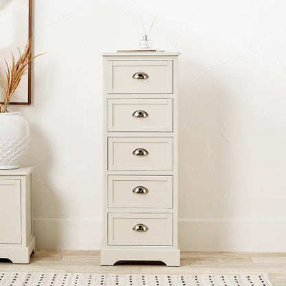 White dresser with four drawers in a room setting
