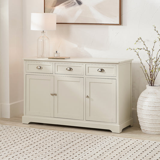 Croft Linen Pine Wood 3 Door 3 Drawer Unit – Classic Sideboard Storage for Elegant Homes