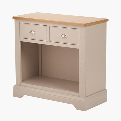 Add timeless country cottage charm to your home with the Fairford 2-Drawer Console Table. Crafted from pine wood with a parchment-white finish and oak-effect top, this elegant table offers practical storage and arrives fully assembled.