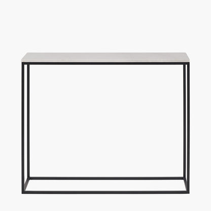 Kalani White Marble and Black Metal Rectangular Console Table